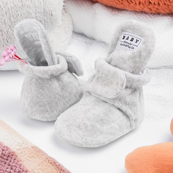 Sawimlgy Newborn Infant Baby Girl Boy Cotton Booties Stay On Sock Slippers Soft Bedroom Shoes Non-Skid Ankle Boots With Grippers Toddler Crib Warm Shoe First Walker Birthday Shower
