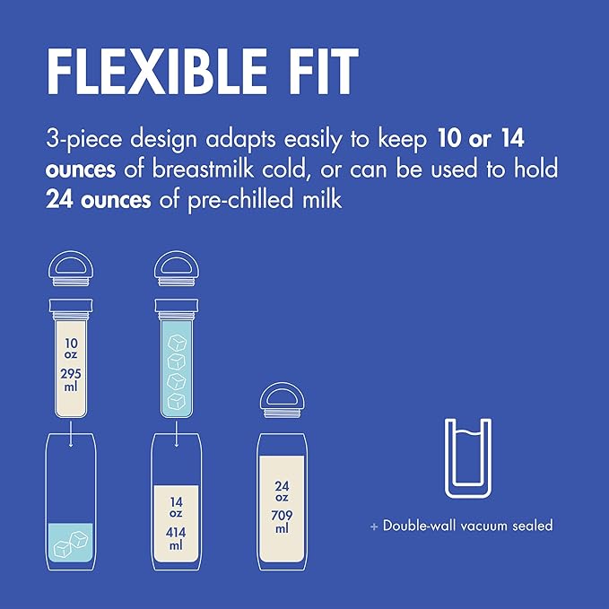 Boon Frosh Portable Breast Milk Chiller - Stainless Steel Breast Milk Cooler - Stainless Steel Portable Milk Storage Container - Blue - Keeps Breast Milk Cold for up to 17 Hours*