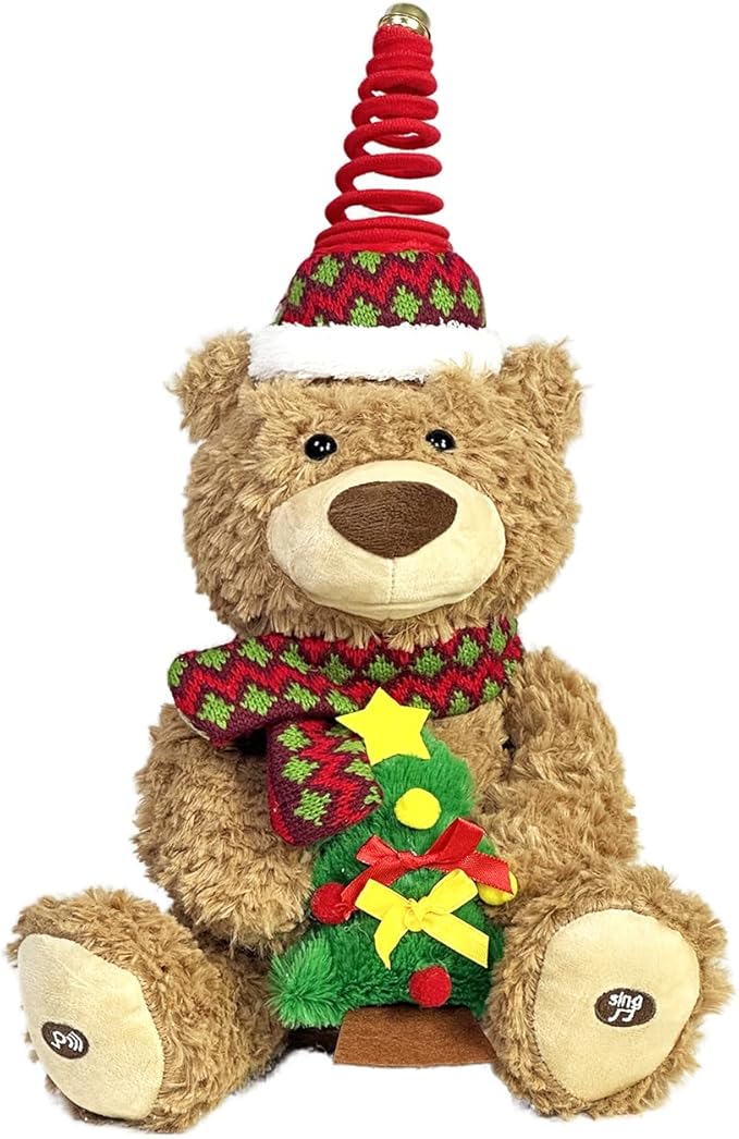 LANGXUN Christmas Teddy Bear Plush Toy with Singing & Voice Recording for Kids Adults Christmas Decorations, Birthday Gifts for Boys and Girls, Premium Plush Toy for Ages 1& Up Baby Toddlers, 15.5”