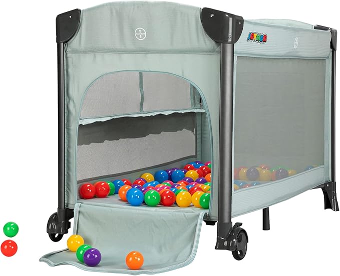 JOYMOR 3 in 1 Baby Bedside Bassinet, Bedside Sleeper with Mattress and Sheet, Convert to Bassinet, Playpen, Foldable Travel Baby Bed, with Toy, Wheels, Brake, Carry Bag