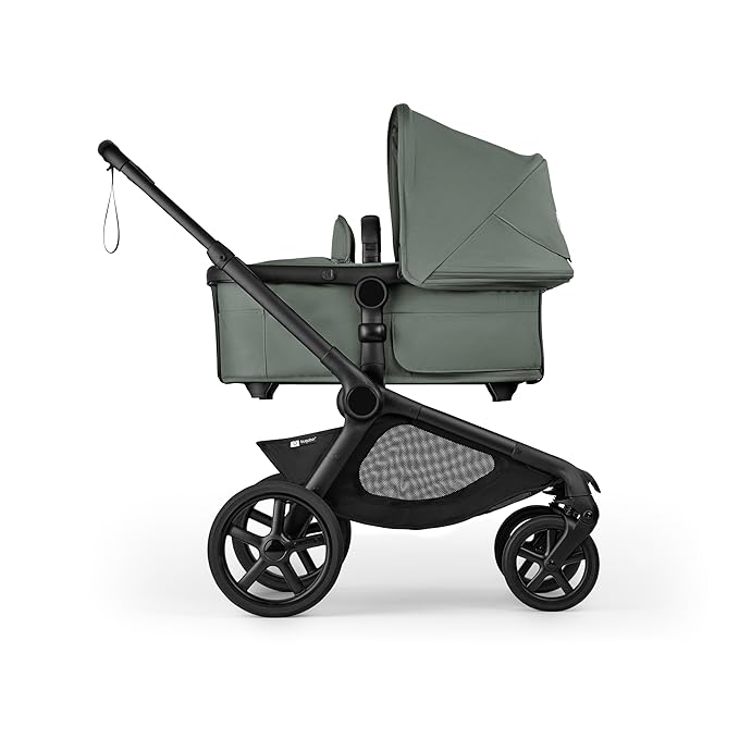 Bugaboo Kangaroo Single to Double Tandem Stroller with Seat and Bassinet for All Terrains, Black/Forest Green