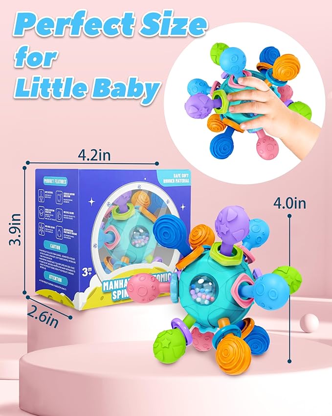 Baby Teething Toys for Babies Infants, Tummy Time Montessori Toys for Babies, Newborn Infant Rattles Chew Sensory Toys, Baby Shower Gifts for Boys
