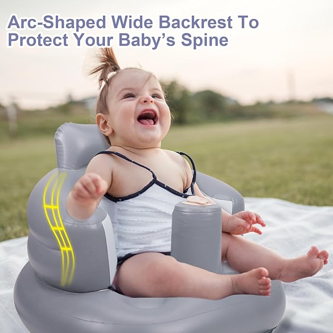 Inflatable Baby Seat, Inflatable Baby Chair for Babies 3 Months and Up, Summer Blow Up Chair with Built in Air Pump, Infant Floor Seats for Learning to Sit, Palying, Camping, Grey