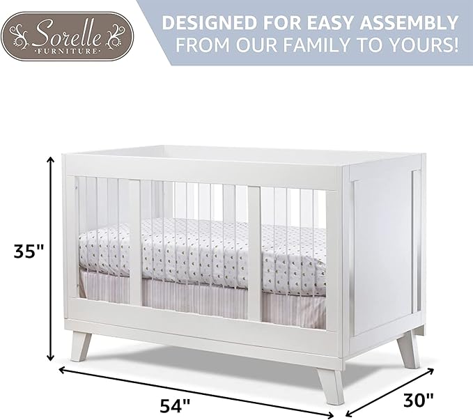 Sorelle Furniture Uptown Panel Crib, Modern Wood and Clear Acrylic Baby Crib, Made of Wood and Easy to Clean Acrylic, Non-Toxic Finish, Contemporary Baby Bed-Weathered Gray