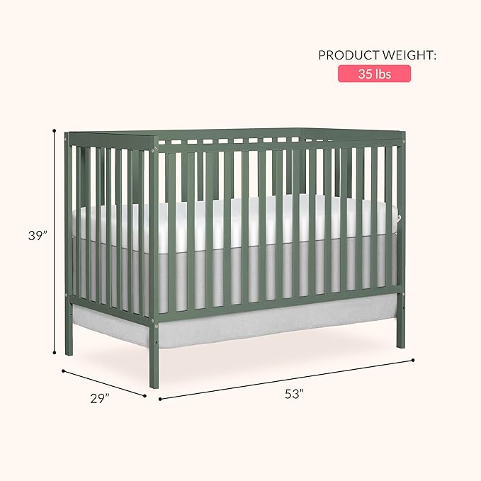 Dream On Me Synergy 5-in-1 Convertible Full-Size Baby Crib with Toddler, Day & Full Bed Conversion in Meadow Green, GreenGuard Gold & JPMA, 3 Mattress Heights, Sustainable Pinewood