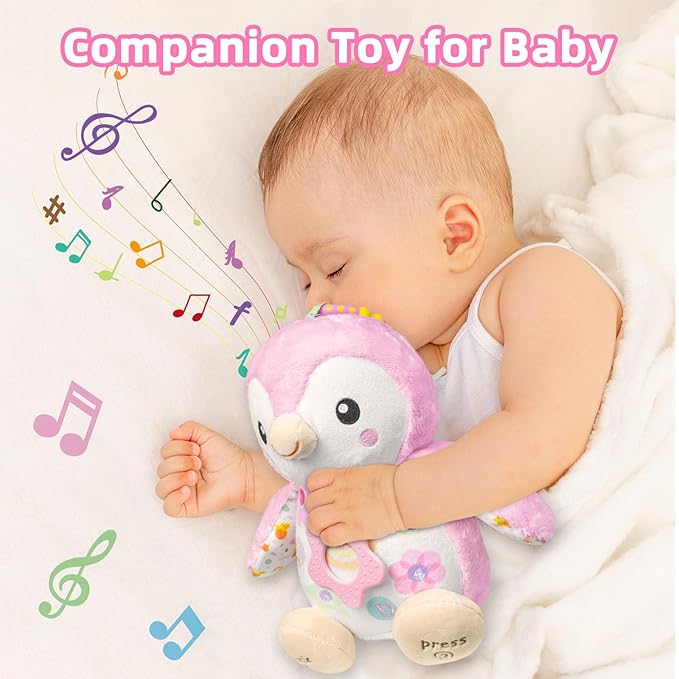 Baby Toys 0-6 Months,Musical Plush Stuffed Animal with Rattles & Crinkle Paper,Hanging Ring for Sensory Play,Tummy Time Toys for 0-12 Months Girls, Baby Girl Gift (Pink)