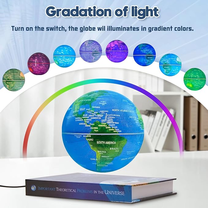 Flagest Magnetic Levitation Floating Globe 6" Rotating Globe Book Base - Gradient Night Light Color Globes With Switch Control - Birthday Anniversary Gift