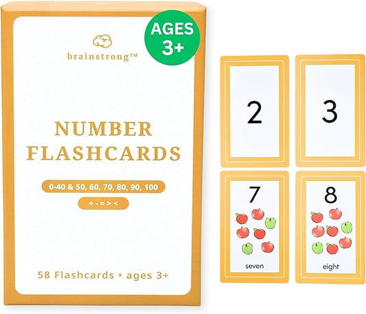 Preschool Number Flashcards | 50 Numbers & Math Symbols | PreK & Kindergarten Counting | Brainstrong Premium 54 Flash Cards