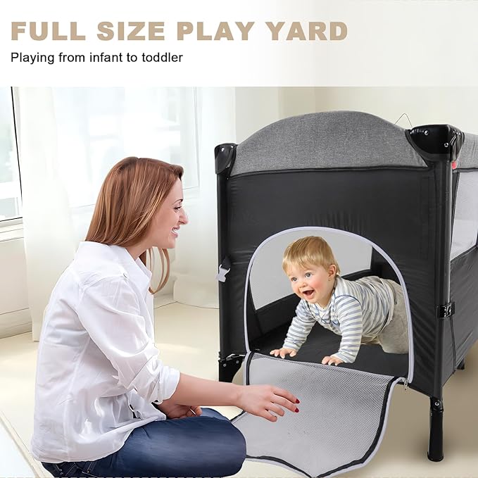 MMBABY Baby Bedside Crib,Pack and Play,Multifunction Portable Large Playard from Newborn to Toddlers,U-Shaped Diaper Changer