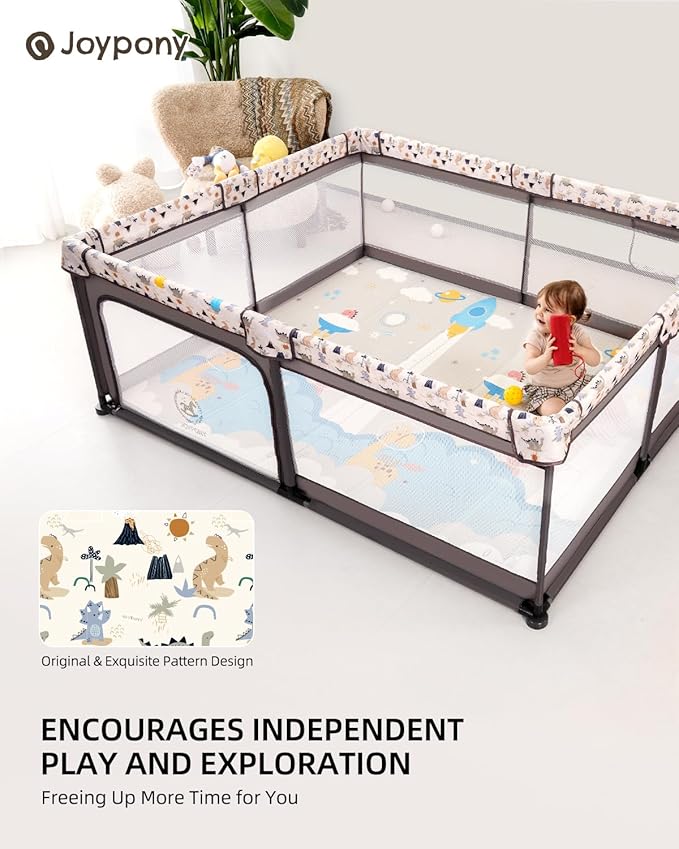 Baby Playpen with a Mat, 71"x59" Large PlayPen for Babies and Toddlers, Outdoor Play Yard for Baby Activity Center, Sturdy Safety Fence with Breathable Mesh and Anti-Slip Base