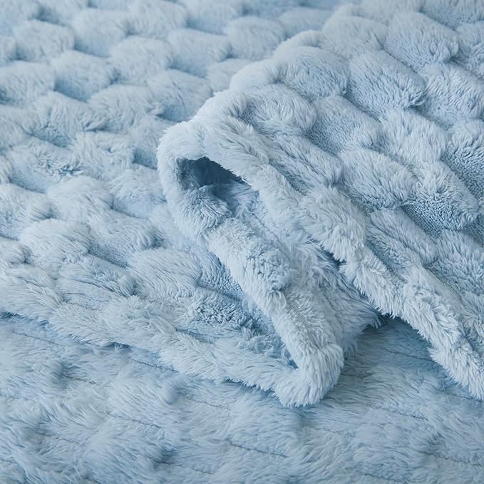 HOMRITAR 4 Pcs Baby Fuzzy Blanket 3D Jacquard Fluffy Blankets for Boy Girls, Soft Warm Cozy Flannel Fleece Warm Blanket Nursery, Stroller Toddler Bedding, 30 x 40 Inch (Blue, Cream, Pink, Khaki)