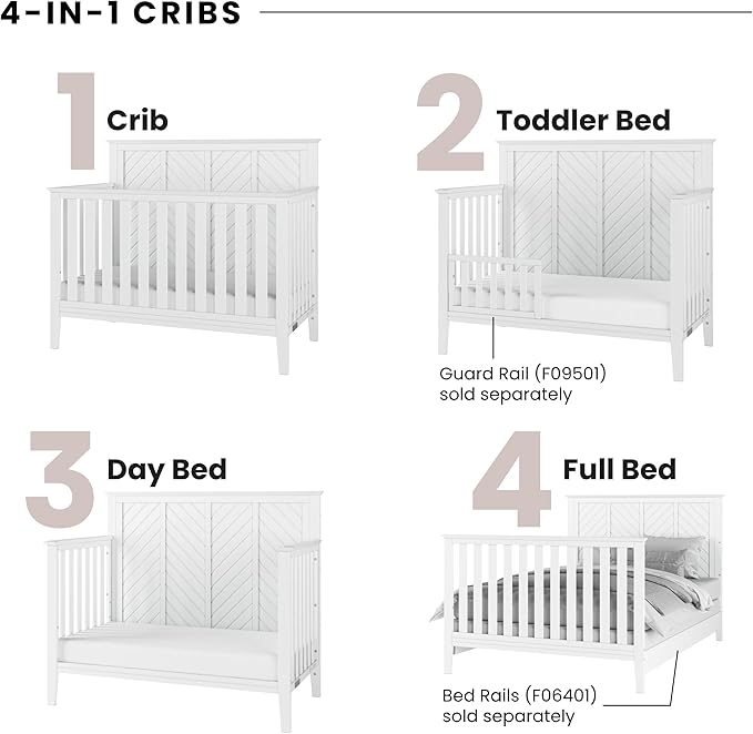 Child Craft Atwood 4-in-1 Convertible Crib, Baby Crib Converts to Day Bed, Toddler Bed and Full Size Bed, 3 Adjustable Mattress Positions, Non-Toxic, Baby Safe Finish (Matte White)