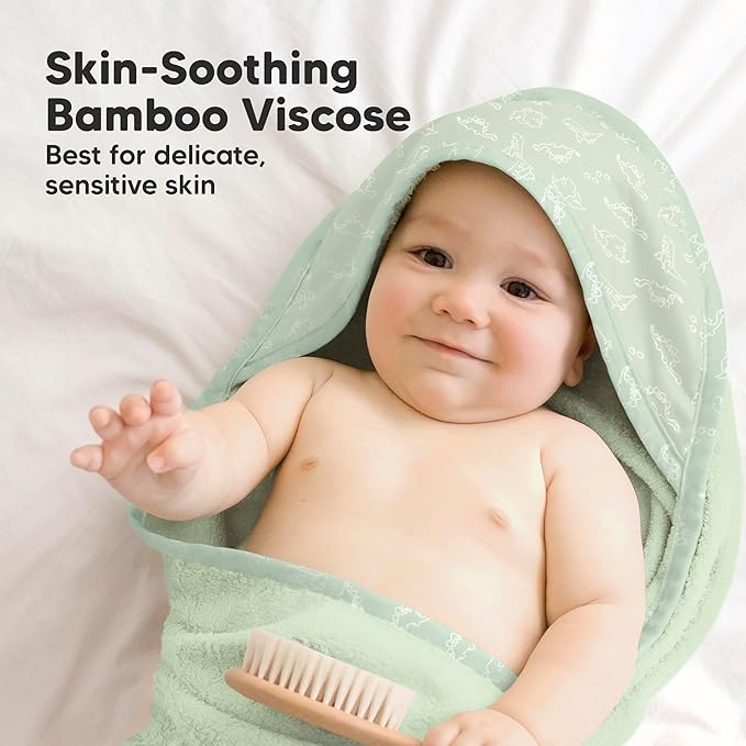 KeaBabies Hooded Baby Towel for Newborn - Viscose Derived from Bamboo Large Baby Bath Towels with Hood for Boys, Girls, Toddler, Extra Absorbent & Soft Newborn Bath Essentials (Dinos)