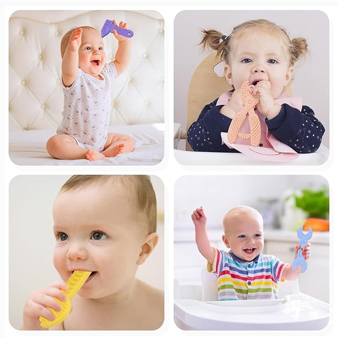 Infant Teething Tools Set: Soft BPA Free Teething Toys, 5 Piece Construction Set, Baby Boy Essentials Einstein, Gift for Infant Toddler Boy Girl