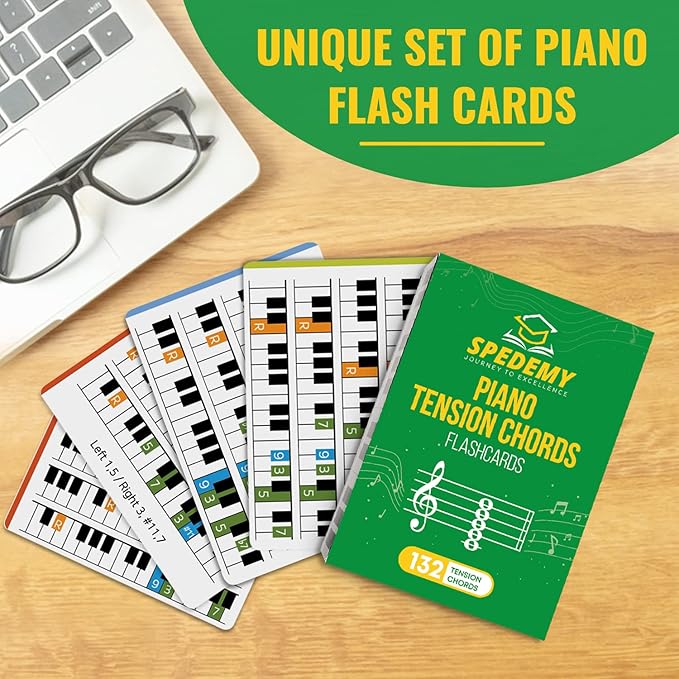 Spedemy Piano Tension Chord Flashcards in Gift Box - Color- Coded Flash Cards for 132 Chords - 11 Frequent Chords, 12 Keys - Fun Educational Flashcards for Piano, Music Learners