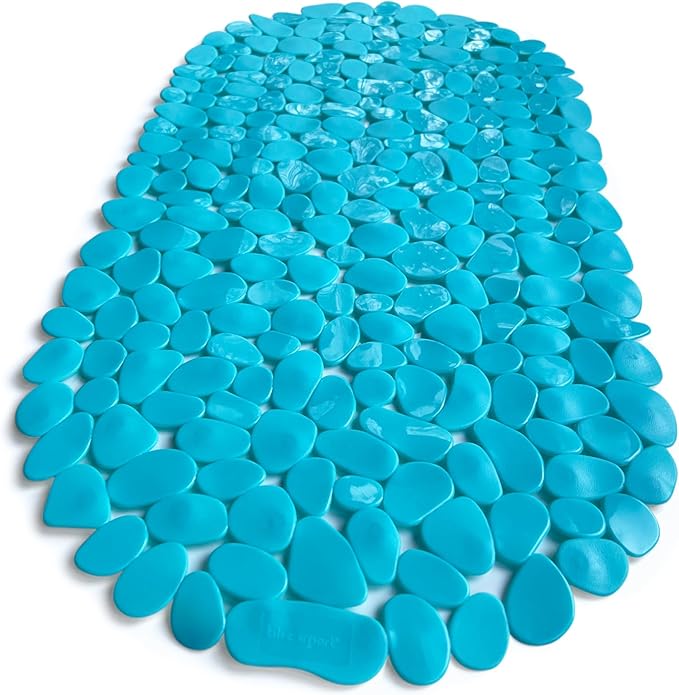 “Pebbles” Non-Slip Bathtub & Shower Mat 27”x14” Oval - Non-Toxic - Safe, Clean, Machine-Washable, Superior Grip & Drainage, Vinyl, for Smooth Floors ONLY, Opaque Turquoise