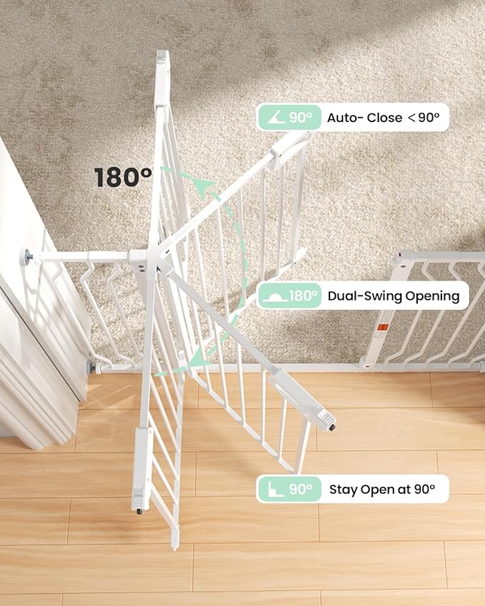 Mom's Choice GROWNSY Baby Gate, 29.5"-53" Auto-Close Dog Gate for Stairs & Doorways, Pressure-Mounted Easy Install Baby Gate - No Drill, Anti-Trip, Walk Through, Safe & Durable