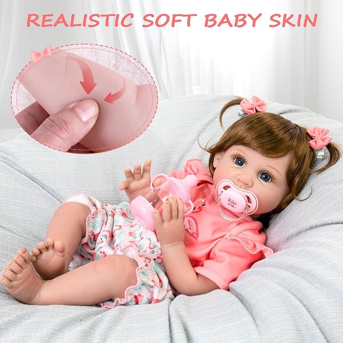 Aori Realistic Reborn Baby Doll Girls - 22 inches Real Life Newborn Baby Dolls, Adorable Lifelike Babies, Weighted Reborn Toddler Gifts Set for Kids Grandma
