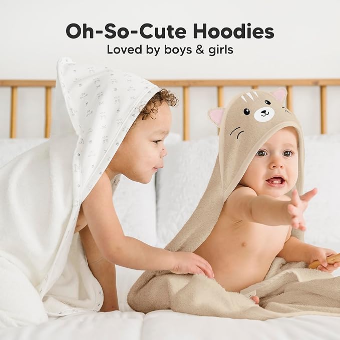 KeaBabies Hooded Baby Towel for Newborn - Viscose Derived from Bamboo Large Baby Bath Towels with Hood for Boys, Girls, Toddler, Extra Absorbent & Soft Newborn Bath Essentials (Cat)