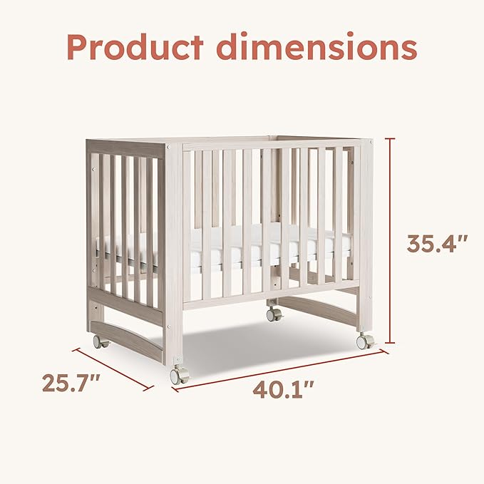 EvoNest Baby Crib, 6 in 1 Convertible Mini Crib with Wheels, 100% New Zealand Wood Growing Bed, 4 Adjustable Mattress Height, Wahsed Natural (Beige)