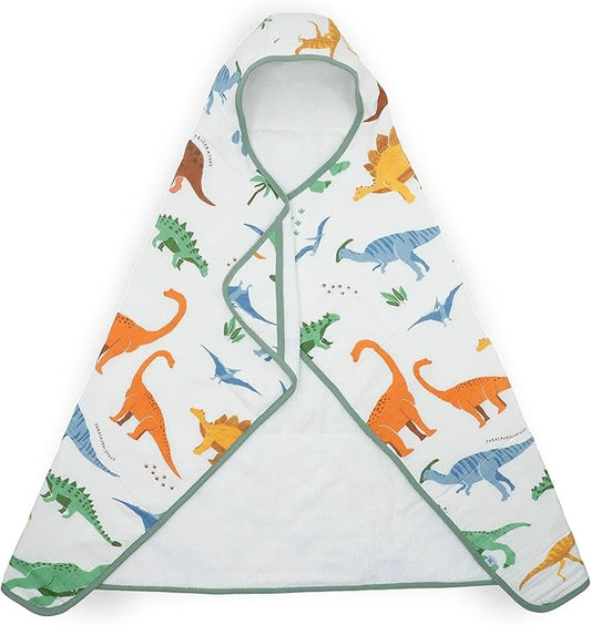 Little Unicorn Premium Hooded Bath Towel| Absorbent Cotton & Terry Blend | Larger Size, 1-6 Years (Dino Names)
