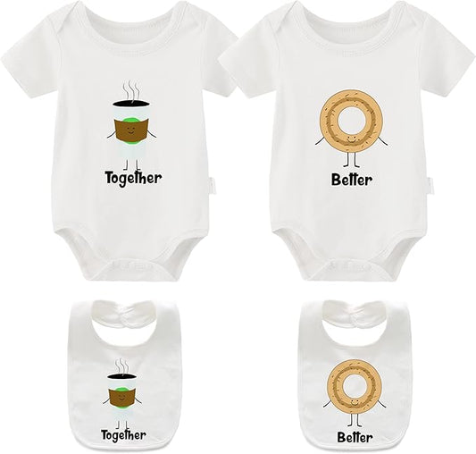 YSCULBUTOL Baby Twins Bodysuit Perfect Together Best Friend Newborn Romper Toddler Unisex Twin Outfit