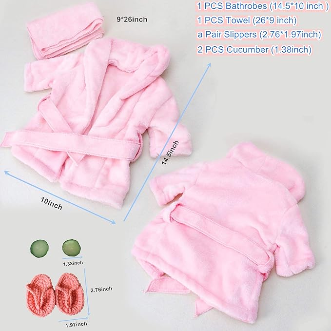 5PCS Newborn Photography Outfits, Baby Bathrobes Bath Towel Outfit with Slippers Photo Props for Girls and Boys