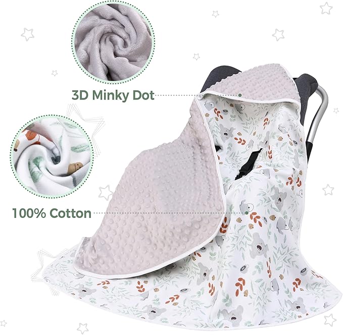 Miracle Baby Car Seat Blanket for Babies, Minky Dot Carseat Swaddle Blankets for Infants Newborn Boys and Girls (Koala)