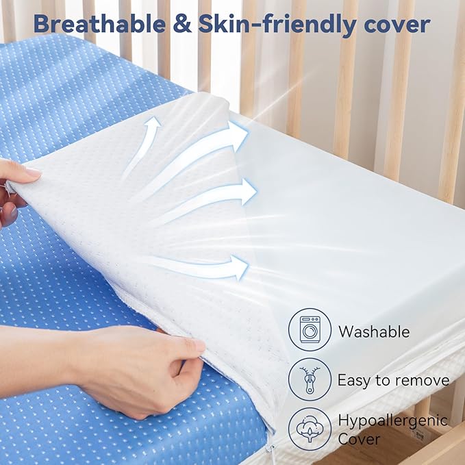 Extra Thick 5” Dual-Sided Crib Mattress – Gel Memory Foam Infant & Toddler Mattress, Cooling & Breathable Hypoallergenic Removable Cover, Fits Standard Cribs 52"x27.5"x5''