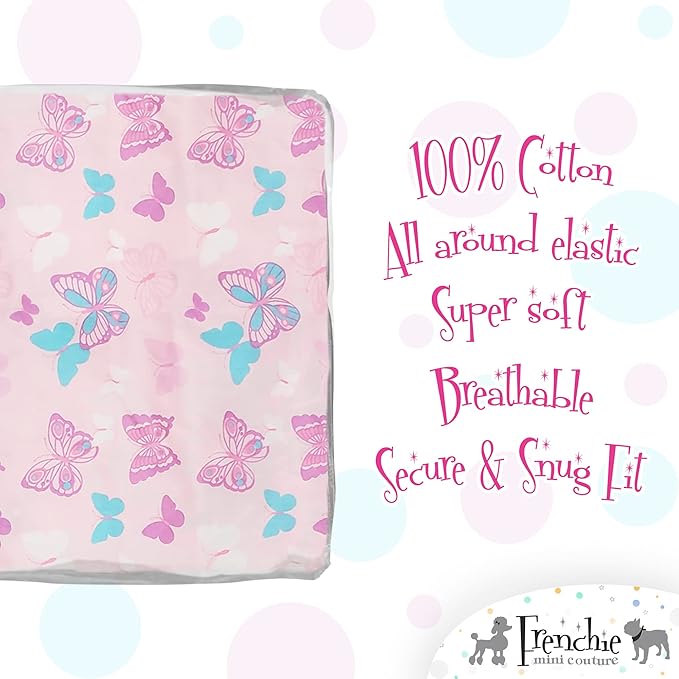 Fitted Crib Sheet Single, 100% Woven Cotton, Toddler Fitted Sheet, Fits Standard Size Baby Mattress 28 x 52 x 8in, Butterfly (Pink)