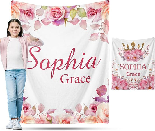Ship Next Day, Personalized Baby Blanket for Boys Girls - Printed in USA, Custom Baby Blanket with Name Super Soft Plush Flannel, Easter Christmas Brithday Gifts for Baby Shower Kids Toddlers Newborn