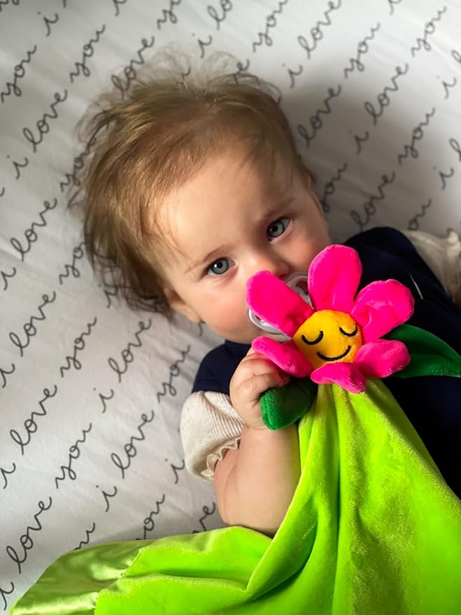 Flower Lovey Blanket for Baby | Large 20" x 20" Baby Lovey for Girls | Cute Flower Security Blanket for Babies and Toddlers
