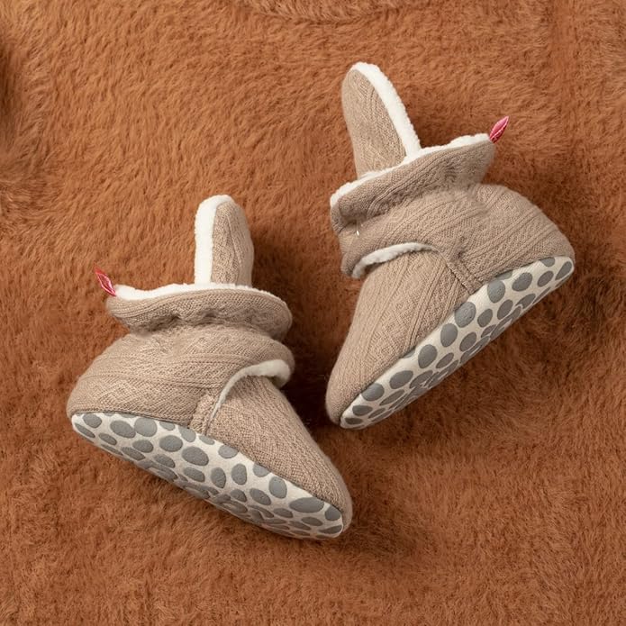 Sawimlgy Newborn Infant Baby Girl Boy Cotton Booties Stay On Sock Slippers Soft Bedroom Shoes Non-Skid Ankle Boots With Grippers Toddler Crib Warm Shoe First Walker Birthday Shower