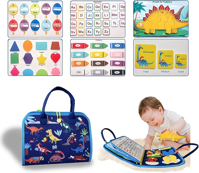 Busy Board for 1 Year Old Sensory Toys for Toddlers 1-3 Montessori Learning Busy Book for Boys Girls Preschool Toys Gift (Dinosaur)