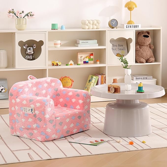 Toddler Chair – Plush Kids Sofa with Carry Handle, Comfy Convertible Lounger for Boys & Girls, Bedroom & Reading Chair