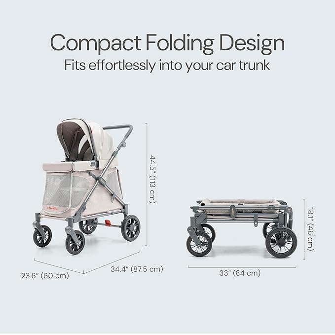 Familidoo Q1 Multi-Use Kids Wagon Stroller – Foldable, Lightweight & All-Terrain for Kids & Pets – 5-Point Safety Harness, Rain Cover & Compact Travel Design – Supports Up to 132 lbs (Ash Rose)
