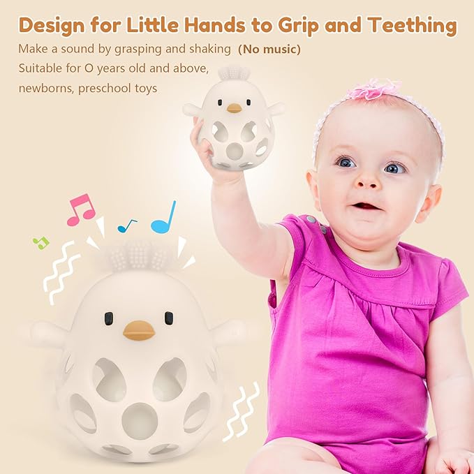 MCGMITT Teethers for Babies 3-6 Months, Easy Grasp Silicone Baby Rattles 0-6 Months, BPA-Free Non Toxic Montessori Infant Toys for Teething Relief, Soft Interactive Infant Car Seat Toys Bath Toys