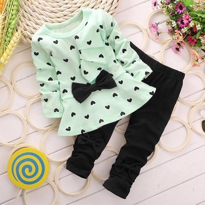 Cute Toddler Baby Girls Clothes Set Long Sleeve T-Shirt and Pants Kids 2pcs Outfits