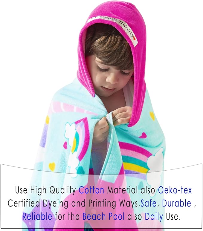 VOOVA & MOVAS Kids Hooded Beach Towels (3-10Years, 30''X50) | 100% Cotton | Large Soft Thick Absorbent Wrap Blanket | Ideal for Beach, Pool, Bath | Pink Whale