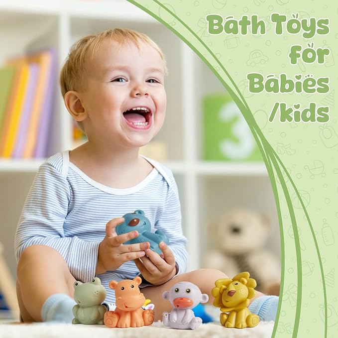 Bath Toys for Babies 6-12 Months, 9 Pack Mold Free Bath Toys No Hole Wildlife Animal, Toddler Non Toxic Bathtub Water Play Pool Toys for Baby Early Learning