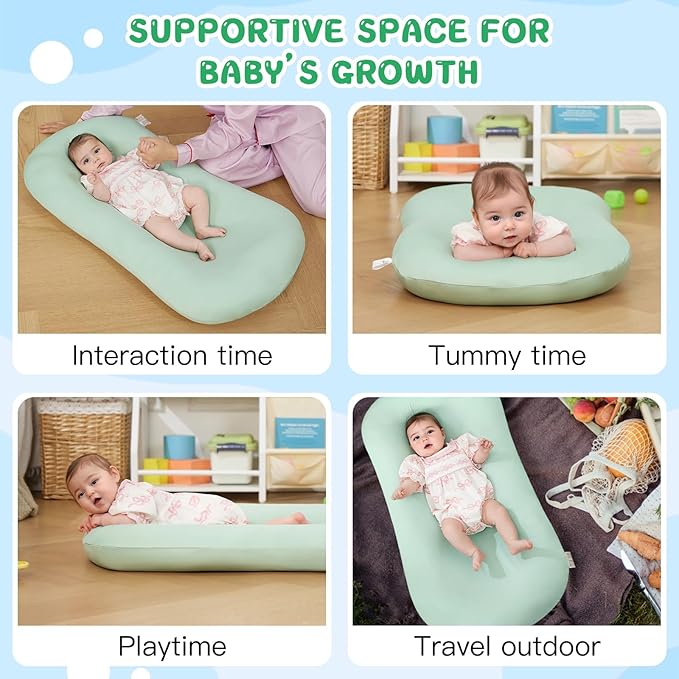 Lucakuins Baby Lounger, Bionic Design Baby Lounger for Newborn 0-24 Months, Soft Organic Cotton Breathable Lounger for Infants (Lovely Green)