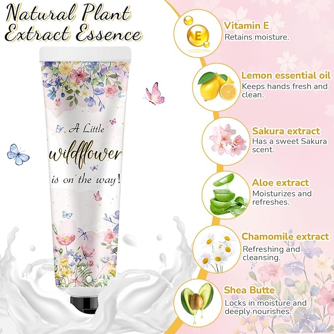 48 Sets Baby Shower Hand Cream Bulk Wildflower Baby Shower Favors Bridal Thank You Hand Cream for Guests Travel Size Lotion with Organza Bags