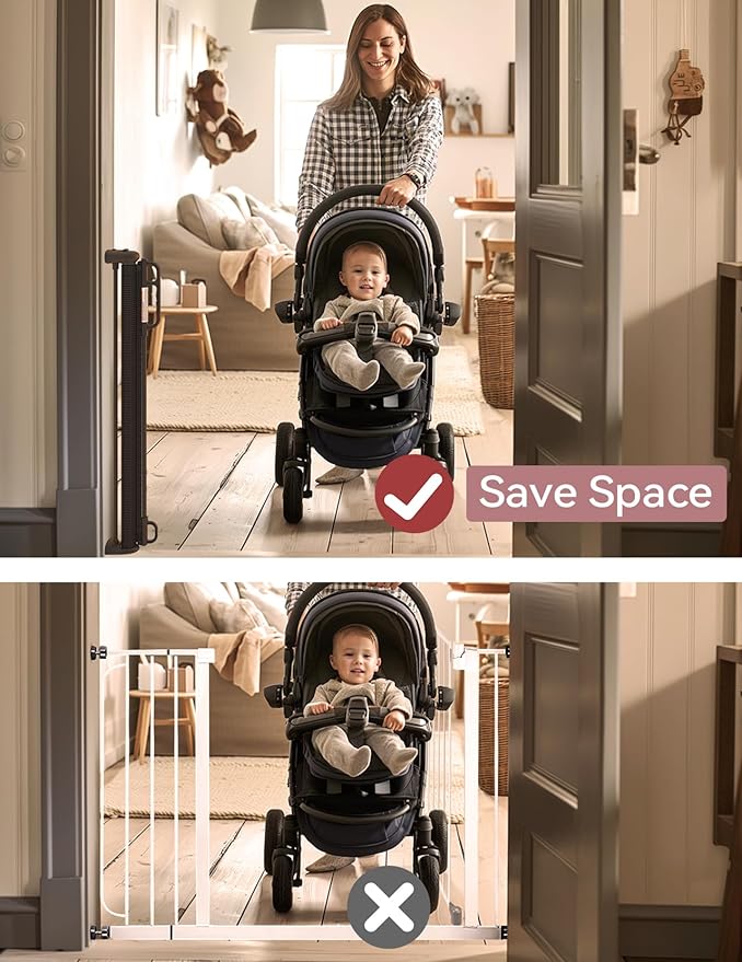 Retractable Baby Gate, Momcozy Extra Wide Mesh Baby Gates for Stairs, 33" Tall, Extends to 71" Wide, Pet Dog Gate for Doorways, Stairs, Hallways, Indoor/Outdoor