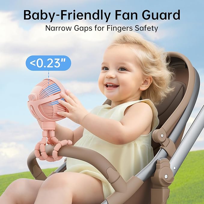 GUSGU Stroller Fan Clip on for Baby, Flexible Tripod & Rechargeable Battery, Small Personal Fan, Mini Portable Fan for Travel, Handheld, Car (Pink)