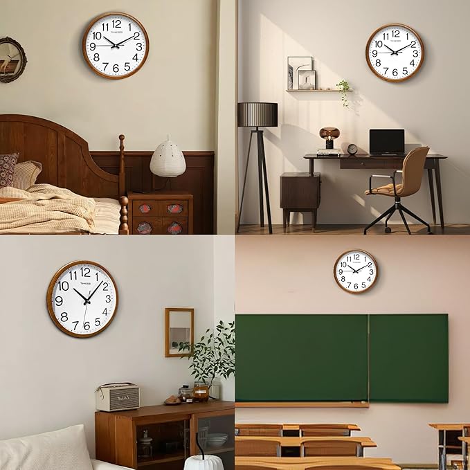 Wall Clock, Classic Wood Style Finish, 11 Inch Non-Ticking Silent Battery Operated Analog Clock, Ideal Retro Decor for Home, Bedroom, Living Room, Kitchen, Bathroom, Office(Wood Yellow)