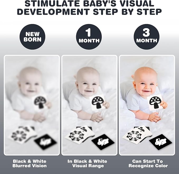 Joyreal High Contrast Baby Toys 0-6 Months, Black and White Sensory Toys for Newborn Brain Development, Montessori Infant Toys with 20 Cards