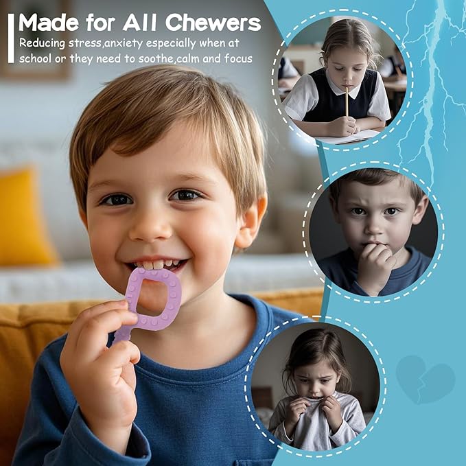 Sensory Chew Toys for Autistic Children, 4 Pack P Shape Teething Toys, Baby Teethers Autism Chew Toys for for Oral Motor Movement Stimulates, Silicone Chew Necklaces for Kids Adults BPA Free