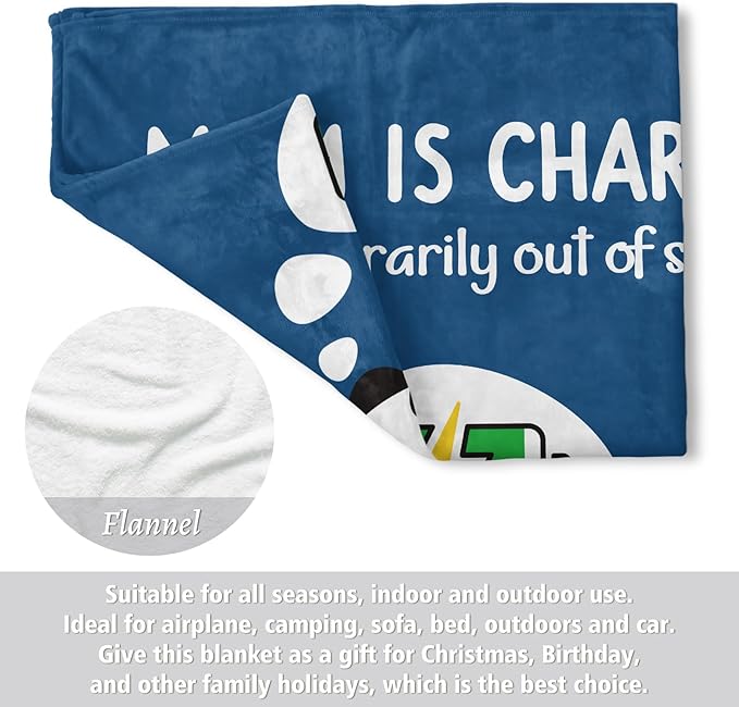 Craftique Gifts for Mom Birthday Christmas- Funny Soft Mom is Charging Blanket- New Moms Gifts for Women, Practical Blanket Throw for Napping Travel, 60”×50”
