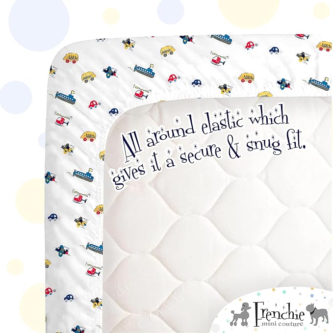 Cars, Boats, Planes Single Pack Fitted Crib Sheet – 100% Cotton, 28 x 52 x 8in