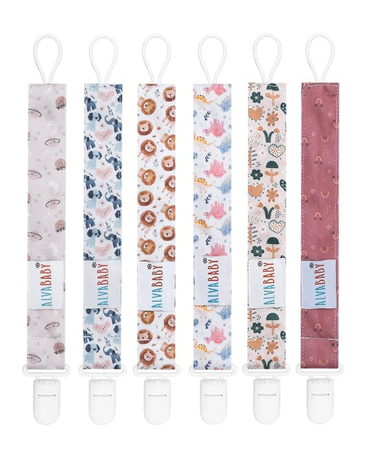 ALVABABY Baby Pacifier Clips for Boys Girls Pacifier Universal Holder Leash Pacifier Clip Binky Holder for Teether Toys Soothie 6 Packs 6DP01